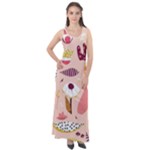 Scandinavian Flat Floral Background Coral Pink White Black Gold Pattern Sleeveless Velour Maxi Dress