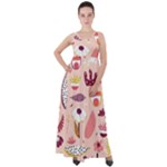 Scandinavian Flat Floral Background Coral Pink White Black Gold Pattern Empire Waist Velour Maxi Dress