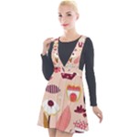 Scandinavian Flat Floral Background Coral Pink White Black Gold Pattern Plunge Pinafore Velour Dress