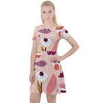 Scandinavian Flat Floral Background Coral Pink White Black Gold Pattern Cap Sleeve Velour Dress 