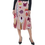 Scandinavian Flat Floral Background Coral Pink White Black Gold Pattern Classic Velour Midi Skirt 