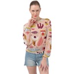 Scandinavian Flat Floral Background Coral Pink White Black Gold Pattern Banded Bottom Chiffon Top
