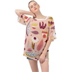 Scandinavian Flat Floral Background Coral Pink White Black Gold Pattern Oversized Chiffon Top