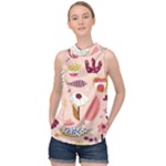 Scandinavian Flat Floral Background Coral Pink White Black Gold Pattern High Neck Satin Top