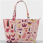 Scandinavian Flat Floral Background Coral Pink White Black Gold Pattern Back Pocket Shoulder Bag 