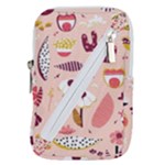 Scandinavian Flat Floral Background Coral Pink White Black Gold Pattern Belt Pouch Bag (Large)