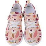 Scandinavian Flat Floral Background Coral Pink White Black Gold Pattern Women s Velcro Strap Shoes