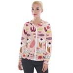 Scandinavian Flat Floral Background Coral Pink White Black Gold Pattern Velvet Zip Up Jacket