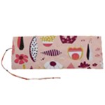 Scandinavian Flat Floral Background Coral Pink White Black Gold Pattern Roll Up Canvas Pencil Holder (S)