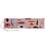Scandinavian Flat Floral Background Coral Pink White Black Gold Pattern Roll Up Canvas Pencil Holder (L)