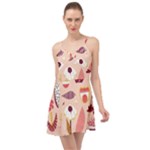 Scandinavian Flat Floral Background Coral Pink White Black Gold Pattern Summer Time Chiffon Dress