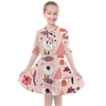 Scandinavian Flat Floral Background Coral Pink White Black Gold Pattern Kids  All Frills Chiffon Dress