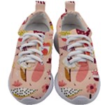 Scandinavian Flat Floral Background Coral Pink White Black Gold Pattern Kids Athletic Shoes