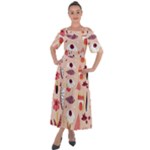 Scandinavian Flat Floral Background Coral Pink White Black Gold Pattern Shoulder Straps Boho Maxi Dress 