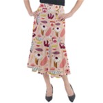 Scandinavian Flat Floral Background Coral Pink White Black Gold Pattern Midi Mermaid Skirt