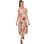 Scandinavian Flat Floral Background Coral Pink White Black Gold Pattern Halter Tie Back Dress 