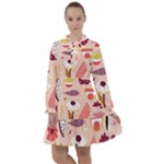 Scandinavian Flat Floral Background Coral Pink White Black Gold Pattern All Frills Chiffon Dress
