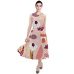 Scandinavian Flat Floral Background Coral Pink White Black Gold Pattern Round Neck Boho Dress
