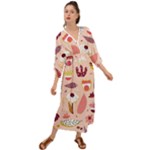 Scandinavian Flat Floral Background Coral Pink White Black Gold Pattern Grecian Style  Maxi Dress