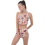 Scandinavian Flat Floral Background Coral Pink White Black Gold Pattern Summer Cropped Co-Ord Set