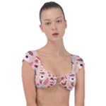 Scandinavian Flat Floral Background Coral Pink White Black Gold Pattern Cap Sleeve Ring Bikini Top