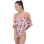 Scandinavian Flat Floral Background Coral Pink White Black Gold Pattern Drape Piece Swimsuit