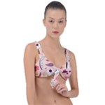 Scandinavian Flat Floral Background Coral Pink White Black Gold Pattern Front Tie Bikini Top