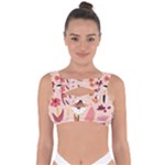 Scandinavian Flat Floral Background Coral Pink White Black Gold Pattern Bandaged Up Bikini Top