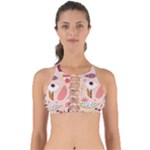 Scandinavian Flat Floral Background Coral Pink White Black Gold Pattern Perfectly Cut Out Bikini Top
