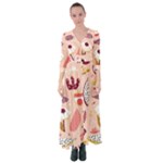 Scandinavian Flat Floral Background Coral Pink White Black Gold Pattern Button Up Maxi Dress