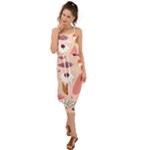 Scandinavian Flat Floral Background Coral Pink White Black Gold Pattern Waist Tie Cover Up Chiffon Dress