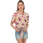Scandinavian Flat Floral Background Coral Pink White Black Gold Pattern Tie Front Shirt 