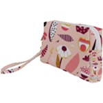 Scandinavian Flat Floral Background Coral Pink White Black Gold Pattern Wristlet Pouch Bag (Small)