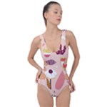 Scandinavian Flat Floral Background Coral Pink White Black Gold Pattern Side Cut Out Swimsuit