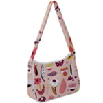 Scandinavian Flat Floral Background Coral Pink White Black Gold Pattern Zip Up Shoulder Bag
