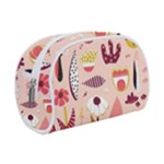 Scandinavian Flat Floral Background Coral Pink White Black Gold Pattern Make Up Case (Small)