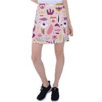Scandinavian Flat Floral Background Coral Pink White Black Gold Pattern Tennis Skirt