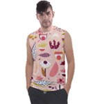 Scandinavian Flat Floral Background Coral Pink White Black Gold Pattern Men s Regular Tank Top