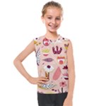 Scandinavian Flat Floral Background Coral Pink White Black Gold Pattern Kids  Mesh Tank Top