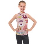 Scandinavian Flat Floral Background Coral Pink White Black Gold Pattern Kids  Sleeveless Polo T-Shirt