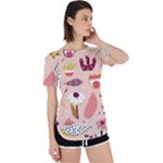 Scandinavian Flat Floral Background Coral Pink White Black Gold Pattern Perpetual Short Sleeve T-Shirt