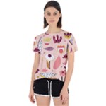 Scandinavian Flat Floral Background Coral Pink White Black Gold Pattern Open Back Sport T-Shirt