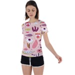 Scandinavian Flat Floral Background Coral Pink White Black Gold Pattern Back Circle Cutout Sports T-Shirt