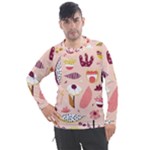 Scandinavian Flat Floral Background Coral Pink White Black Gold Pattern Men s Pique Long Sleeve T-Shirt