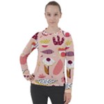 Scandinavian Flat Floral Background Coral Pink White Black Gold Pattern Women s Pique Long Sleeve T-Shirt