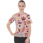 Scandinavian Flat Floral Background Coral Pink White Black Gold Pattern Women s Sport Raglan T-Shirt