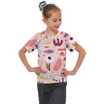Scandinavian Flat Floral Background Coral Pink White Black Gold Pattern Kids  Mesh Piece T-Shirt