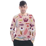 Scandinavian Flat Floral Background Coral Pink White Black Gold Pattern Men s Long Sleeve Raglan T-Shirt