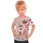 Scandinavian Flat Floral Background Coral Pink White Black Gold Pattern Kids  Sports T-Shirt