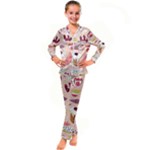 Scandinavian Flat Floral Background Coral Pink White Black Gold Pattern Kids  Satin Long Sleeve Pajamas Set